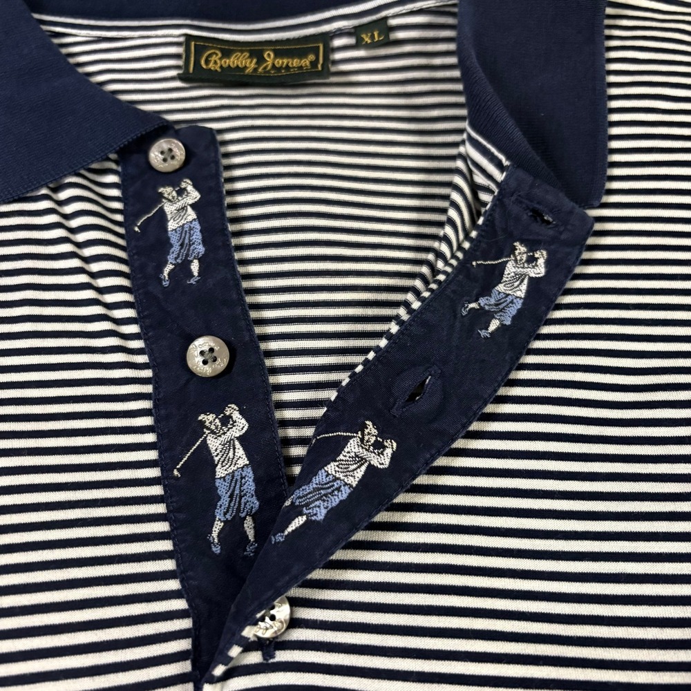 Bobby Jones Collection Mens XL Polo Shirt Navy White Stripe Golf Made in Italy